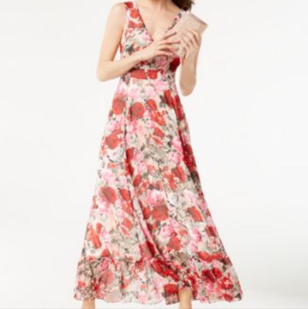 INC International Concepts Floral Maxi Skirt - Red and Pink